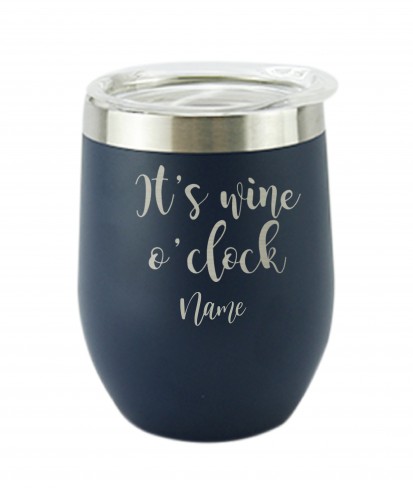 It's Wineó Clock Blue, Personalised Insulated, Stainless Steel Tumbler with Lid